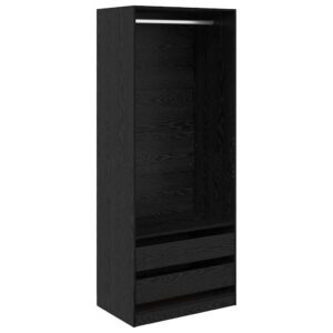 Kleiderschrank Offen mit 2 Schubladen aus Holzwerkstoff Schwarz Eiche 80 x 50 x 200 cm