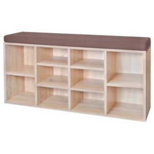 Sitzbank Braun mit Sitzpolster und Schuhregalen aus Holzwerkstoff 103x30x48 cm
