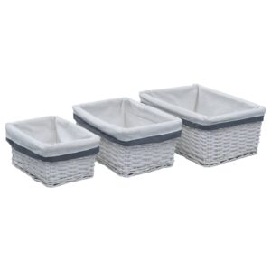3er Set Weidenkörbe Weiß rechteckig Aufbewahrungskörbe Natur