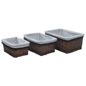 3er Set Weidenkörbe Braun rechteckig Aufbewahrungskörbe Natur