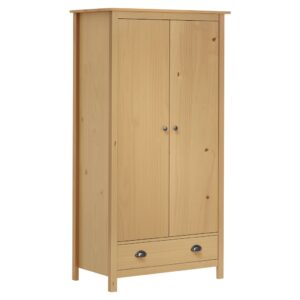 Kleiderschrank 2 Türen mit Schublade Kiefernholz Massiv Braun 89 x 50 x 170 cm