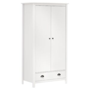Kleiderschrank 2 Türen mit Schublade Kiefernholz Massiv Weiß 89 x 50 x 170 cm