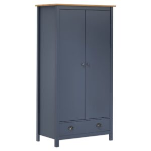 Kleiderschrank 2 Türen mit Schublade Kiefernholz Massiv Dunkelgrau 89 x 50 x 170 cm
