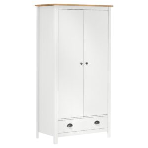 Kleiderschrank 2 Türen mit Schublade Kiefernholz Massiv Weiß und Braun 89 x 50 x 170 cm