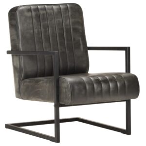 Freischwinger Sessel Echtleder Retro Design Grau und Schwarz 60 x 75 x 80 cm