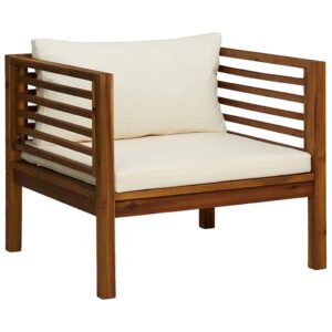 Gartensessel Akazie Massivholz mit Kissen Cremeweiß 73 x 69 x 62,5 cm