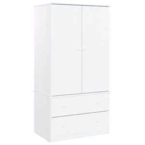 Kleiderschrank mit Schubladen aus Kiefernholz Massiv Weiß 90 x 55 x 170 cm