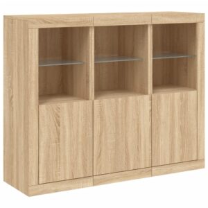 3er Set Sideboards mit LED Sonoma-Eiche Holzwerkstoff 123 x 37 x 100 cm