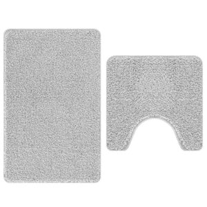 2er Set Badematte Grau Rutschfest Waschbar 50x50 & 60x90 cm
