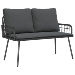 Gartenbank 2-Sitzer aus PE-Rattan mit Kissen Natur Schwarz 114 x 64 x 90 cm