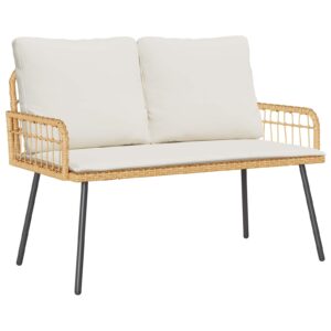 Gartenbank 2-Sitzer aus PE-Rattan mit Kissen Natur und Weiß 114 x 64 x 90 cm
