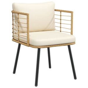 Gartenstuhl aus PE-Rattan mit Kissen Natur & Cremeweiß 60 x 65 x 76 cm
