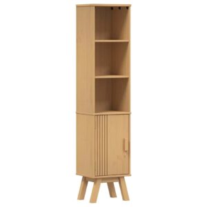 Badezimmerschrank Kiefer Massivholz Braun mit Tür & 5 Regalen 35 x 30 x 159 cm