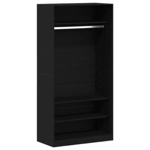 Kleiderschrank Offen mit 3 Regalen aus Holzwerkstoff Schwarz Eiche 100 x 50 x 200 cm