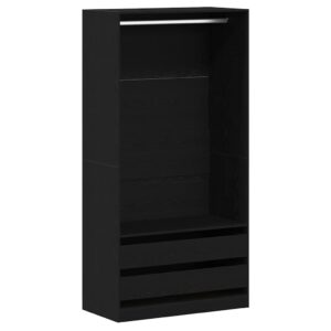 Kleiderschrank Offen mit 2 Schubladen aus Holzwerkstoff Schwarz Eiche 100 x 50 x 200 cm