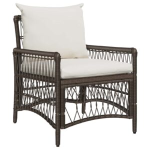 Gartenstuhl Poly-Rattan Braun und Cremeweiß mit Kissen & Armlehnen 73 x 61 x 77 cm