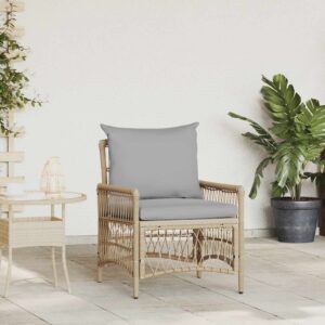 Gartenstuhl Poly-Rattan Beige und Hellgrau mit Kissen & Armlehnen 73 x 61 x 77 cm