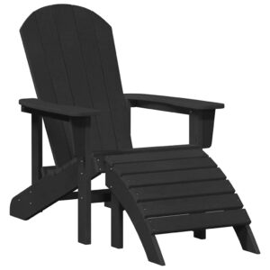 Adirondack Gartenstuhl Schwarz aus HDPE mit Fußstütze 82 × 74 × 92 cm