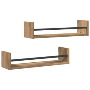 Wandregal 2er Set Artisan-Eiche 60x16x14 cm Modern Metall Holzwerkstoff