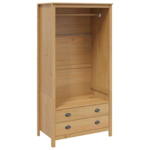 Offener Kleiderschrank mit 2 Schubladen aus Kiefernholz Massiv Braun 84 x 50 x 170 cm