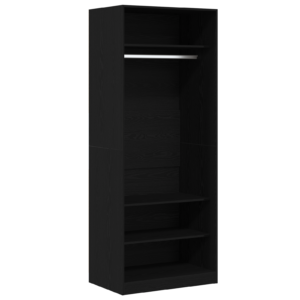 Kleiderschrank Offen mit 3 Regalen aus Holzwerkstoff Schwarz Eiche 80 x 50 x 200 cm