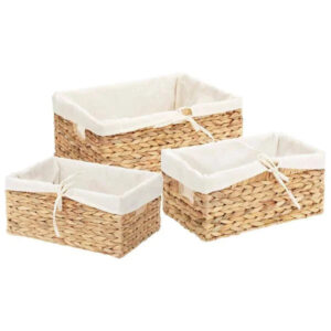 3er Set Aufbewahrungskörbe Wasserhyazinthe Natur rechteckig mit Griff