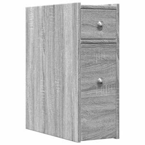 Badschrank Grau Sonoma aus Holz Massiv Wandmontage mit Schublade 80 x 18 x 60 cm