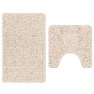 2er Set Badematte Creme Rutschfest Waschbar 50x50 & 60x90 cm