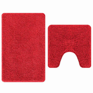 2er Set Badematte Rot Rutschfest Waschbar 50x50 & 60x90 cm