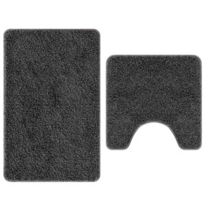 2er Set Badematte Dunkelgrau Rutschfest Waschbar 50x50 & 60x90 cm