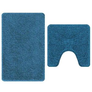 2er Set Badematte Blau Rutschfest Waschbar 50x50 & 60x90 cm