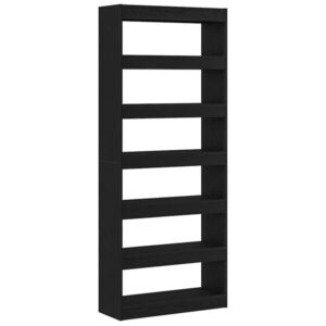 Bücherregal mit 6 Regalen aus Holz Massiv Schwarz 80 x 30 x 198 cm
