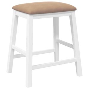 2er Set Barhocker Weiß und Braun Stoff Gummibaumholz Gepolstert