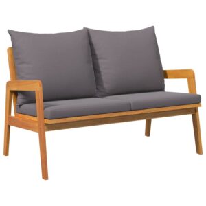 Gartenbank 2-Sitzer aus Akazie Massivholz Geölt mit Kissen Dunkelgrau 71 x 65 x 115 cm