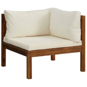 Garten-Ecksofa Akazie Massivholz mit Kissen Cremeweiß 69 x 69 x 62,5 cm