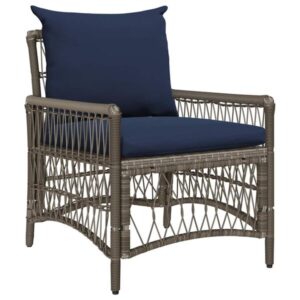 Gartenstuhl Poly-Rattan Grau und Dunkelblau mit Kissen & Armlehnen 73 x 61 x 77 cm