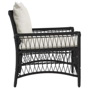 Gartenstuhl Poly-Rattan Schwarz und Cremeweiß mit Kissen & Armlehnen 73 x 61 x 77 cm