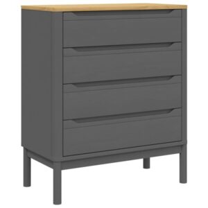 Kommode Kiefer Massivholz Grau mit 4 Schubladen 76,5 x 39 x 90,5 cm