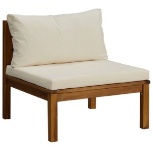Garten-Mittelsofa Akazie Massivholz mit Kissen Cremeweiß 65 x 69 x 62,5 cm