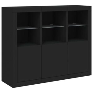 3er Set Sideboards mit LED Schwarz Holzwerkstoff 123 x 37 x 100 cm