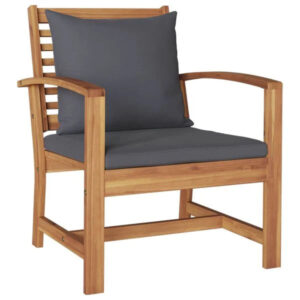 2er Set Gartenstühle Teak Massivholz Braun und Dunkelgrau 65 x 60 x 76,5 cm
