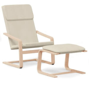 Relaxsessel mit Fußhocker Creme Stoff Birkenholz