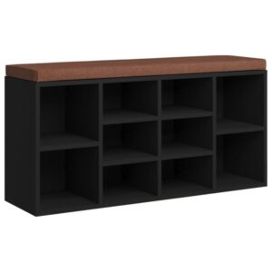 Sitzbank Schwarz mit Sitzpolster und Schuhregalen aus Holzwerkstoff 103x30x48 cm