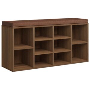 Sitzbank Braun Eiche mit Sitzpolster und Schuhregalen aus Holzwerkstoff 103x30x48 cm