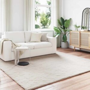 Kunstfell Teppich Beige 200 x 200 cm Rutschfest Weich
