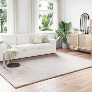 Kunstfell Teppich Beige 200 x 280 cm Rutschfest Weich