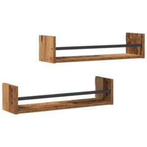 Wandregal 2er Set Altholz 60x16x14 cm Modern Metall Holzwerkstoff